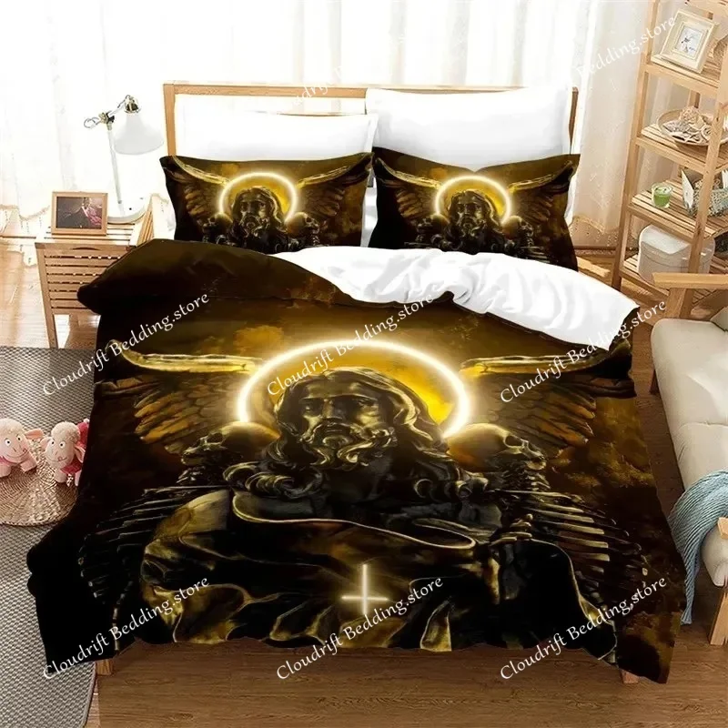 

Christian Cross Jesus Duvet Cover Set Faith Over Fear Bedding Set 3D All Over Religion Comforter Cover Set Quilt Cover King Size