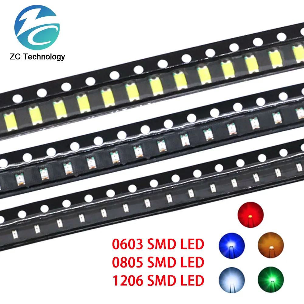 20/100PCS 5 Colors 0603 0805 1206 SMD LED Red Yellow Green White BlueLight Emitting Diode Clear LED Diode Light 100pcs/lot