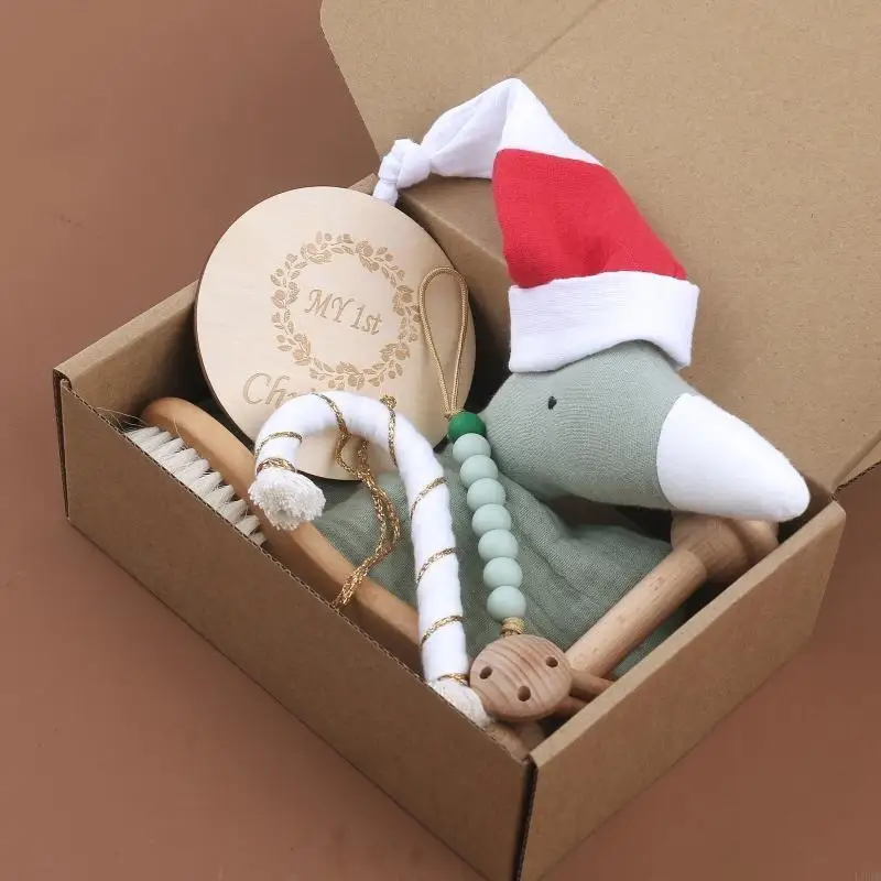 6 قطعة القطن تهدئة استرضاء منشفة مجموعة الطفل هدية الكريسماس مقبض خشبي فرشاة مشط الرضع ل رئيس مدلك هوة كليب L8RB #3