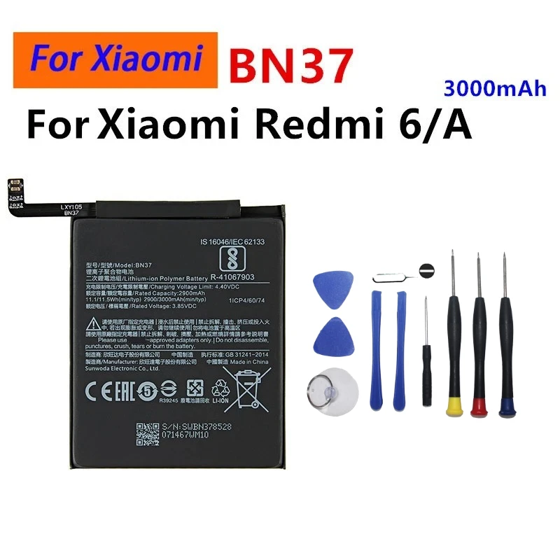 High-Performance New BN37 3000mAh 3.85V Battery for Xiaomi Redmi 6 6A M1804C3D M1804C3DT M1804C3CI Phone Replacement Batteries