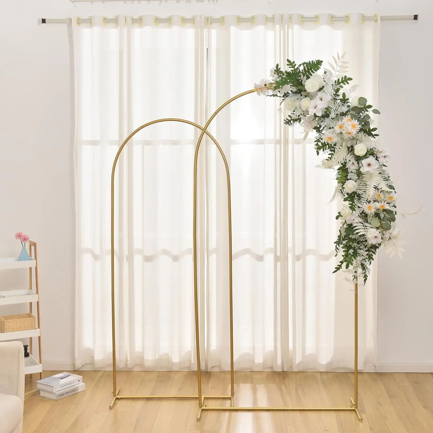 2Pcs Metal Back Drop Stand Gold Wedding Frames Balloon Stand for Baby Shower Birthday Bridal 6.6FT6FT Garden Arbors Party Supply