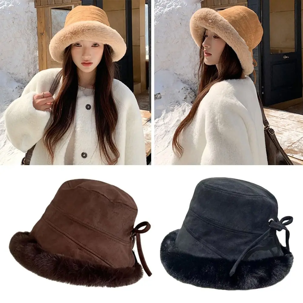 

Fashion Warm Winter Hat Ear Protection Thicken Panama Cap Soft Snowy Day Fluffy Fur Bucket Hat Chrismas Gifts