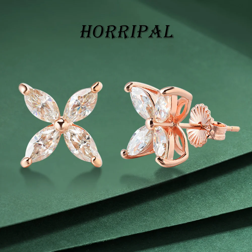 

Серьги-гвоздики HORRIPAL D VVS1 с муассанитом огранки маркиз для женщин, с изображением клевера удачи, из стерлингового серебра 925 пробы, GRA, блестящие, для вечеринок