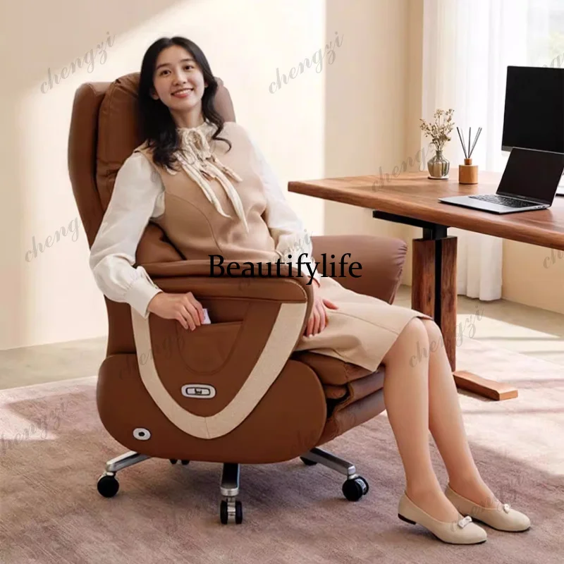 Electric Genuine Leather Executive Chair - Massage Office Desk Chair for Daytime Rest and Prolonged Sitting Furniture