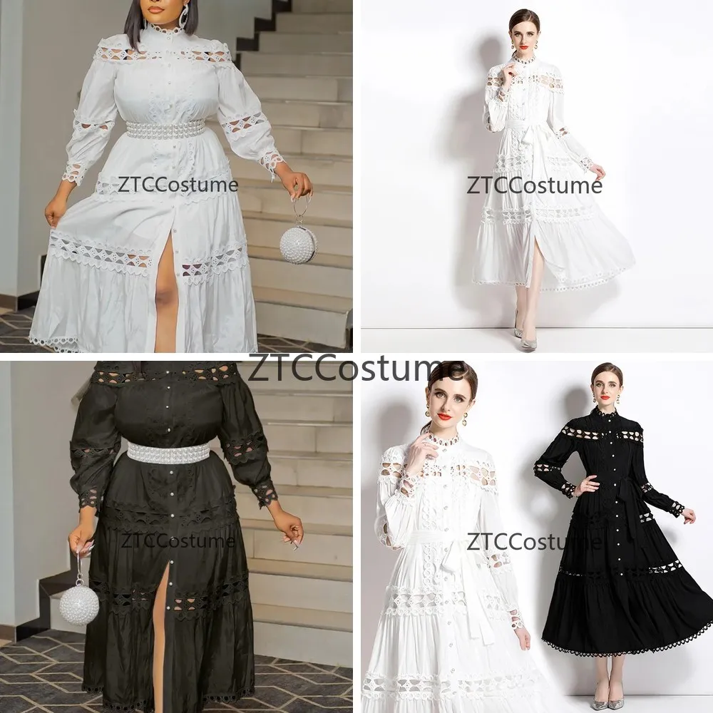 

Plus Size Cosplay Dress Women Elegant Lace Patchwork Hollow Out White Summer Beach Sundress Wedding Guest Dress