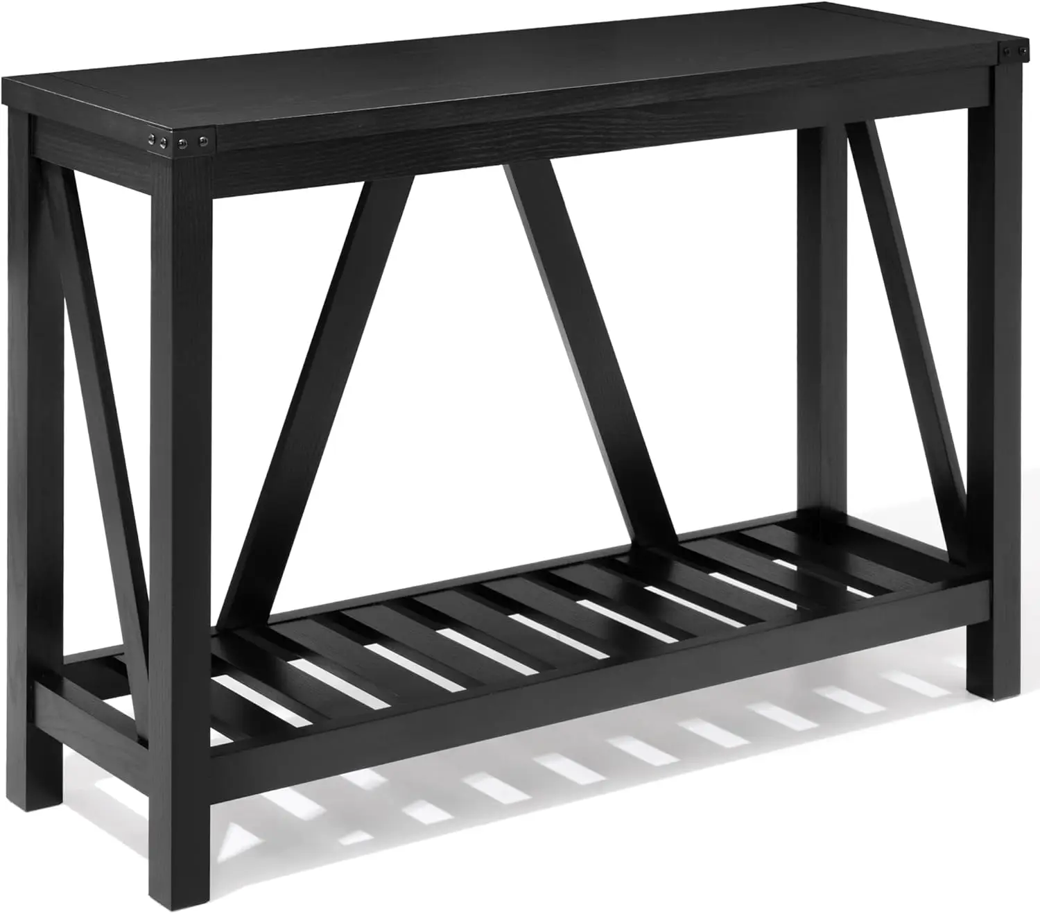 Mesa Consola de madera con estantes, mesa de sofá de granja para entrada, sala de estar, pasillo, negro (1PC)