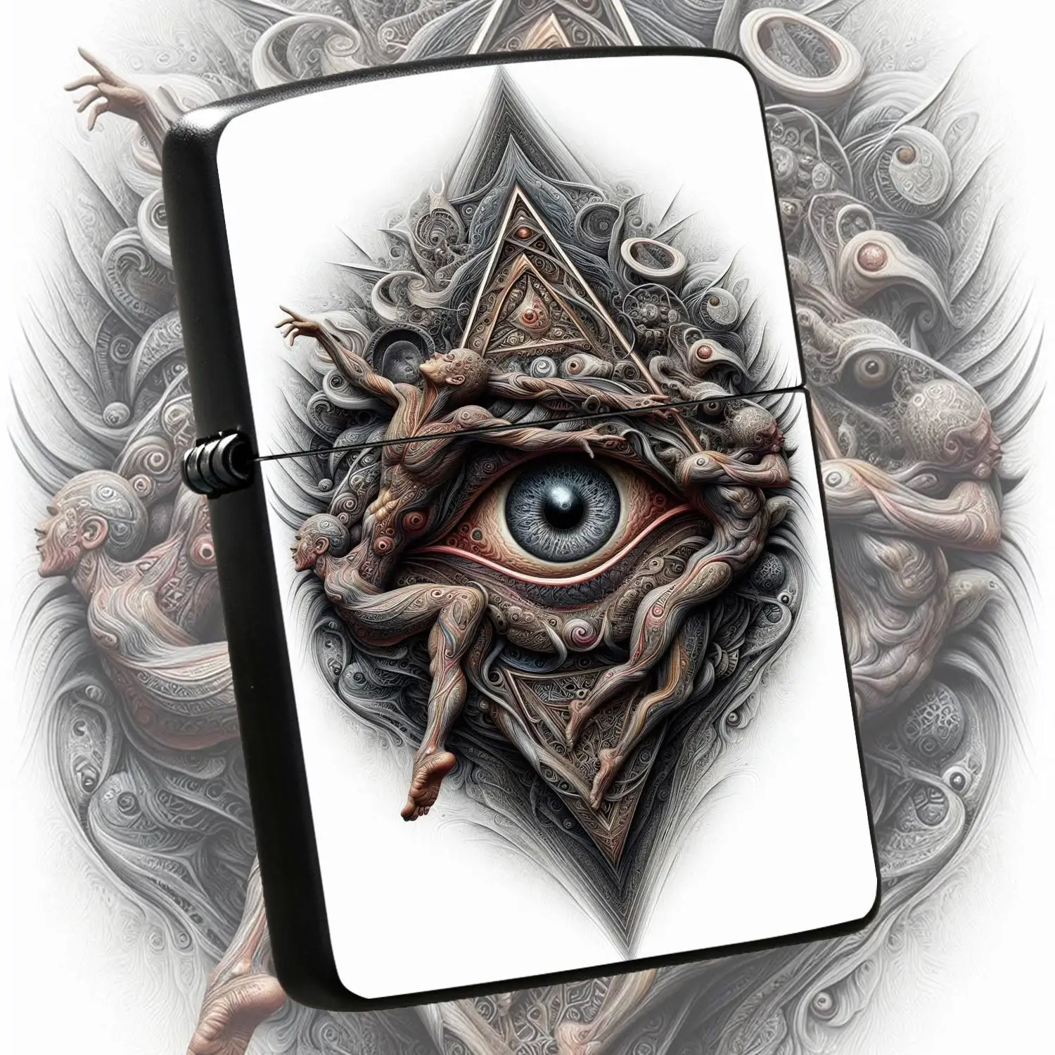 Dark Surreal All-Seeing Eye Art Lighter, Exquisite Rhombus Pattern Human Figure Creative Print, Portable Igniter for Daily Commute Outdoor Use, Unique Gifting Collectible Decorative Practical Carry Accessory A Humorous And Interesting Ligh