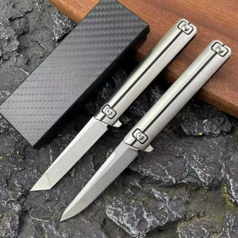 Exquisito Navaja de Bolsillo con Hoja de Acero 440C y Mango de Acero Inoxidable 420, Cuchillo Plegable Resistente para Exteriores, Herramienta para Pelar y Cortar