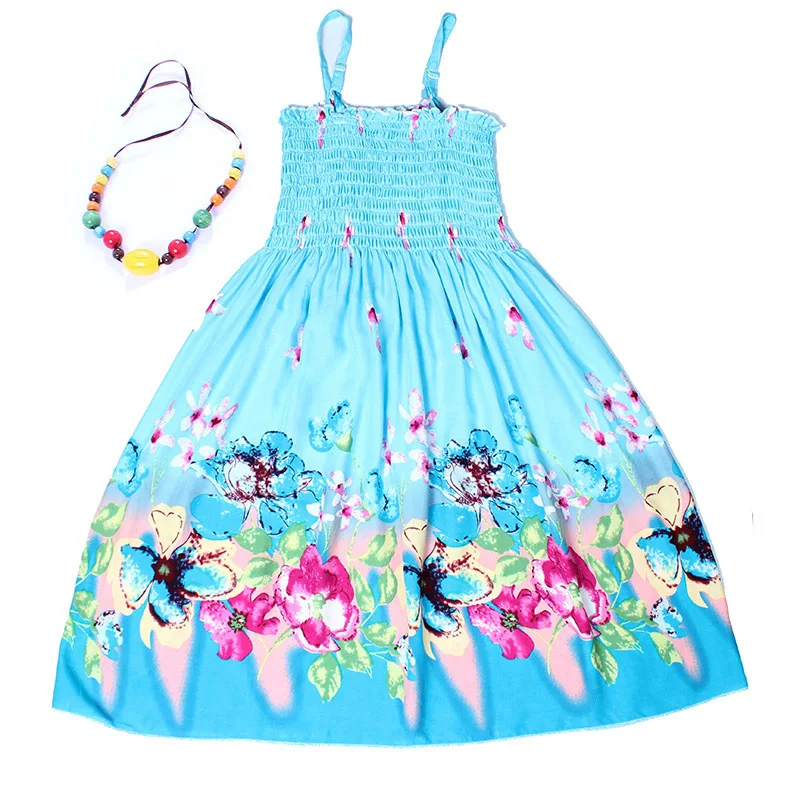 Free girft Necklace 2-11years Children Girls Dresses Long Dress Kids Beach Dresses Bohemian Sundress Big Teenage Girls Costumes