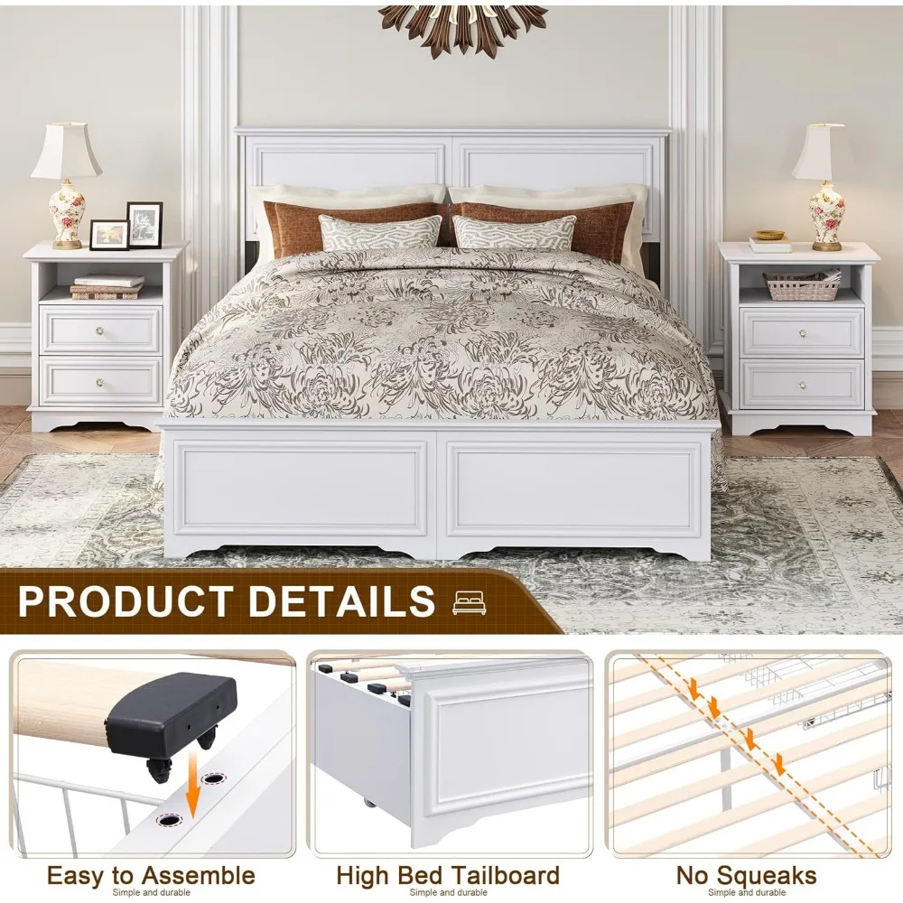 إطار سرير بمنصة على شكل كوين من Yechen مع لوح أمامي و4 أدراج تخزين - هيكل خشبي قوي، لا يتطلب صندوق زنبركي