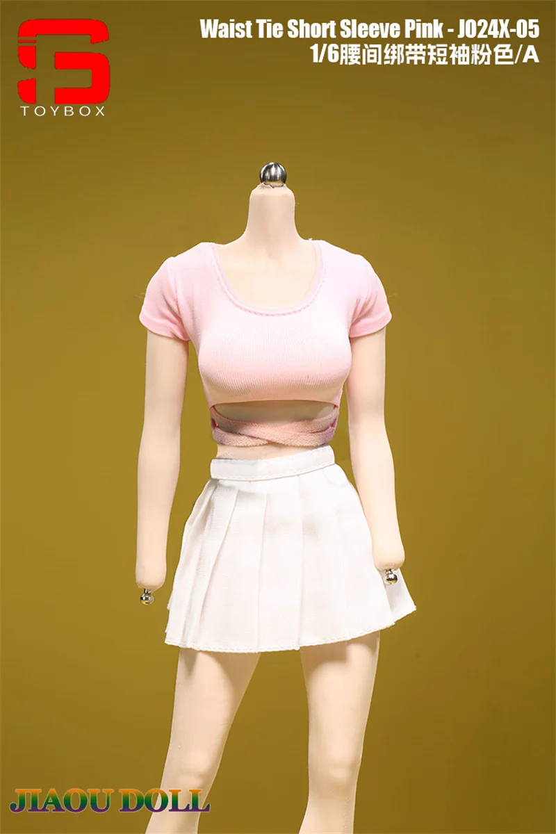 JO24X-05 1/6 wiązanie w talii z krótkim rękawem Top plisowana spódnica ubrania Model Fit 12 ''JIAOU lalka kobieta żołnierz figurka ciało