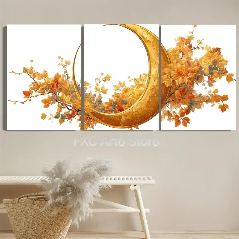 2D Flat 3pcs frameless , , [2D/Flat Print]  Canvas Painting And Poster, Minimalist, Modern, Light Luxury, Fashionable Crescent F
