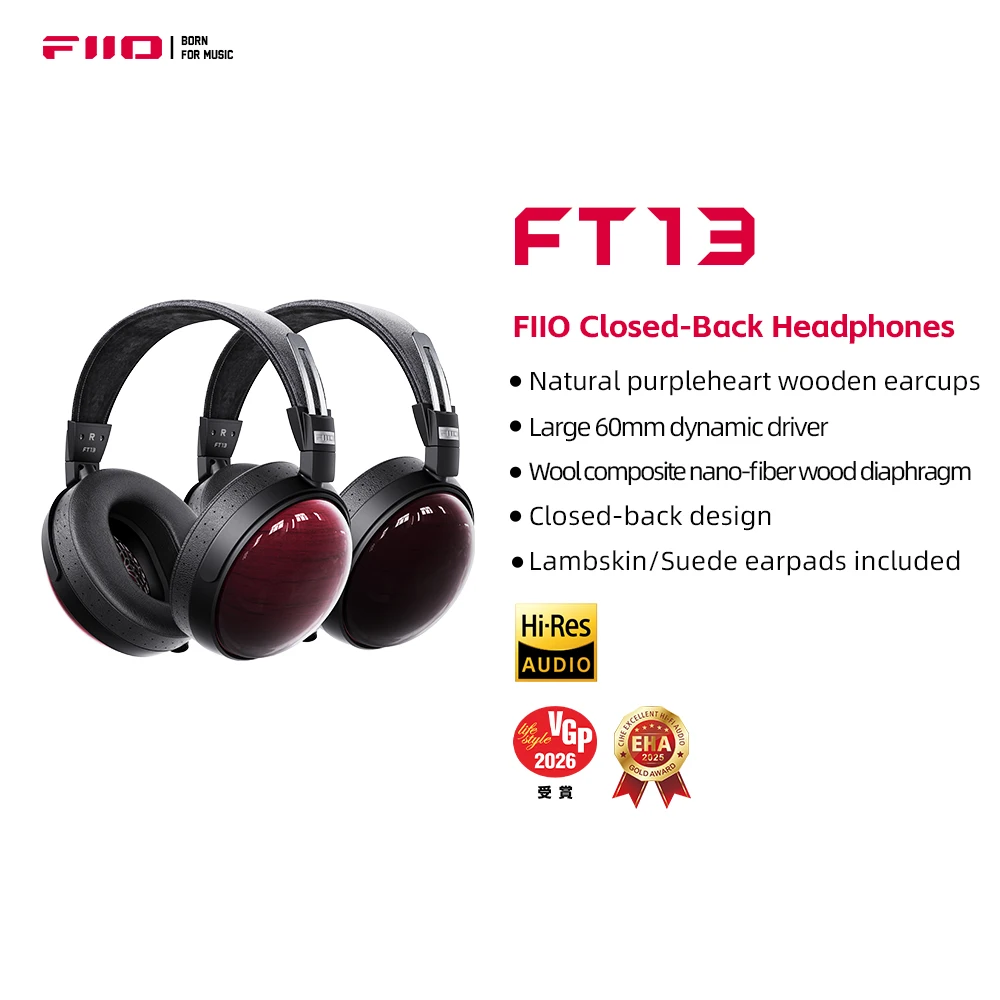 

Аудиофильские наушники FiiO FT13 с закрытой задней частью, большой динамический драйвер диаметром 60 мм с W-образной шерстью и нано-деревянной диафрагмой,
