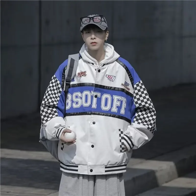 

Streetwear Fashion Letters Patchwork College Baseball Jackets Men Casual Patchwork Color Block Harajuku Bomber Jacket For Men