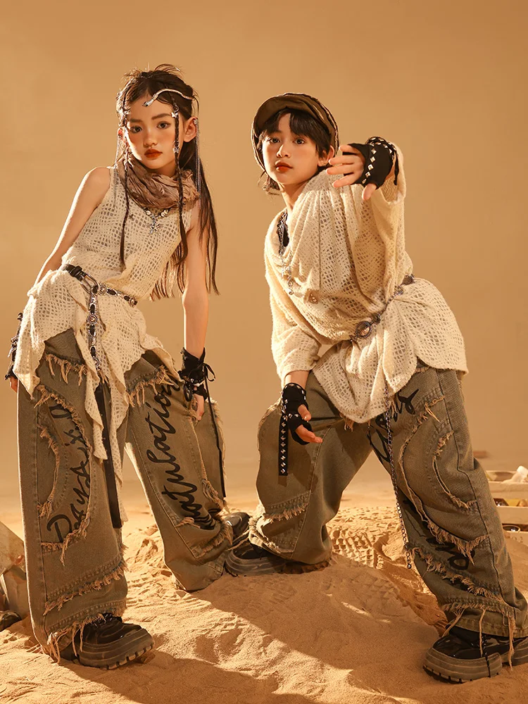 Children's Hiphop Performance Outfit Girls Jazz Dance Set Desert Sandstorm Style Trendy Clothing Stage Performance Costume