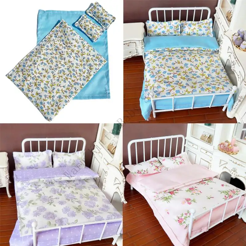 

4 Pcs/set 1:12 Scale Children Dollhouse Mini Pillows Models Soft Miniature Mattress Quilt For Doll House Bedroom Scene Bedding