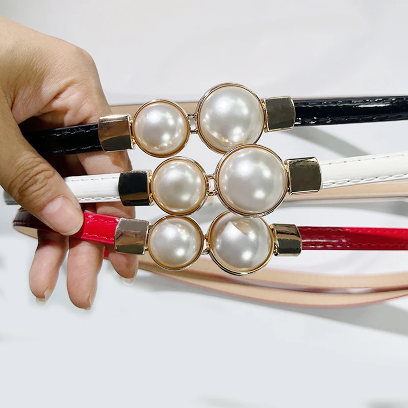 Cintura di perle vintage nuova misura regolabile, cintura sottile elastica con gancio per giacca maglione da donna nera lucida a specchio di fascia alta