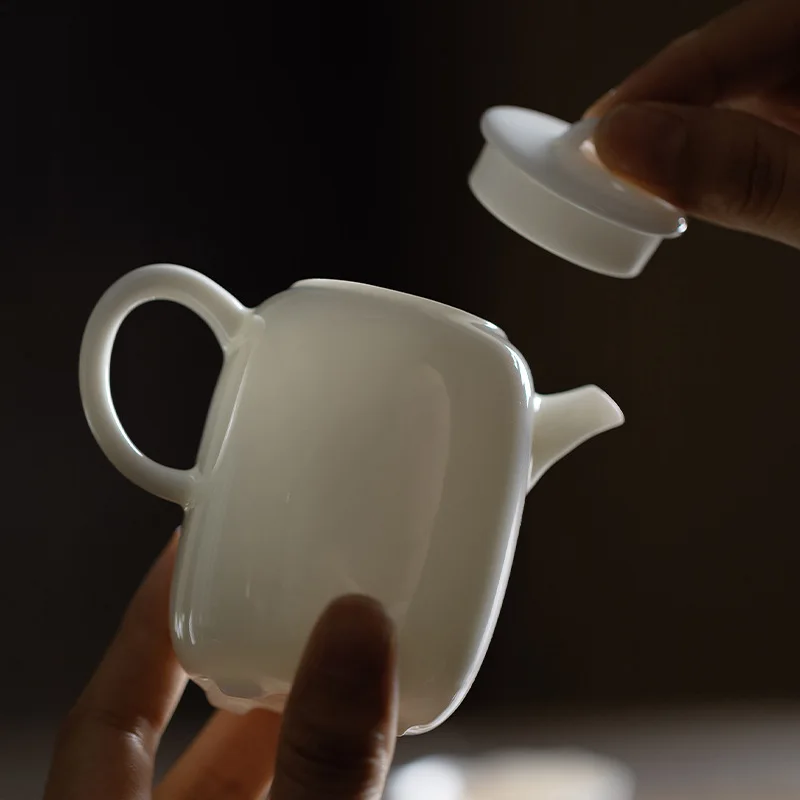 Pure White Jade Porcelain Teapot Home Use Thin Transparent Body With Ball-Shaped Filter For Brewing Tea