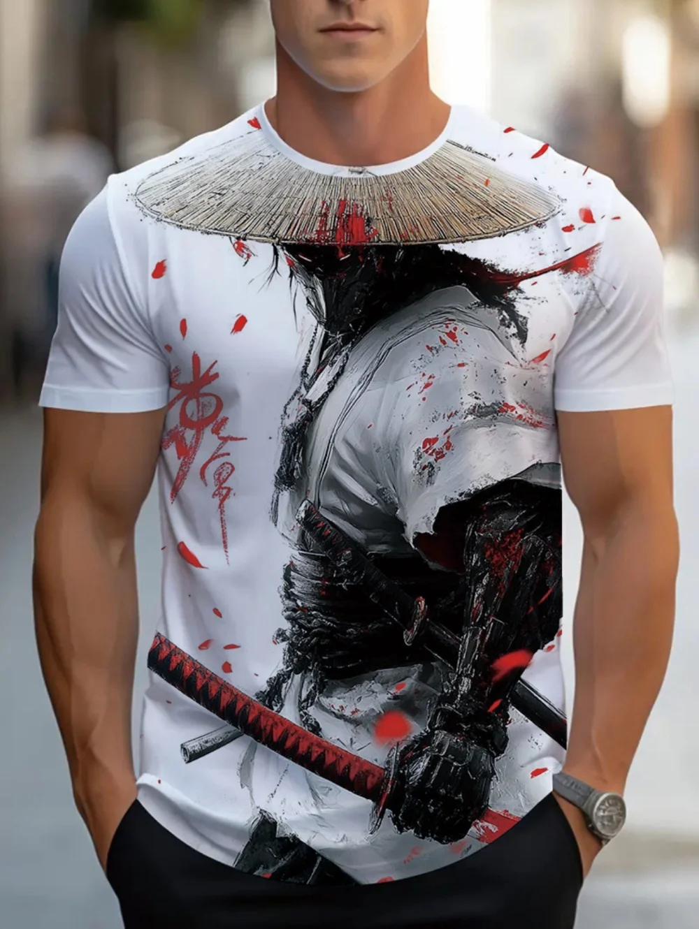 Fashion Japanese Samurai Scenery Men's T-Shirt Summer Trendy Streetwear 3D Printed T-Shirts Casual Loose Harajuku Men Clothing