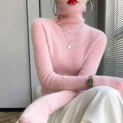 Women Knit Solid Sweaters Turtleneck Slim Fit Casual Full Sleeve Thick Jumpers Pullovers Casual Splice Sweater Winter 2024