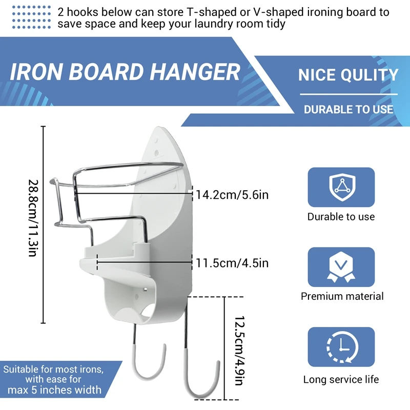 

Iron Board Hanger Wall Mount Electric Iron Holder Iron and Ironing Board Storage Organizer Shelf with Removable Hooks -2-A42I