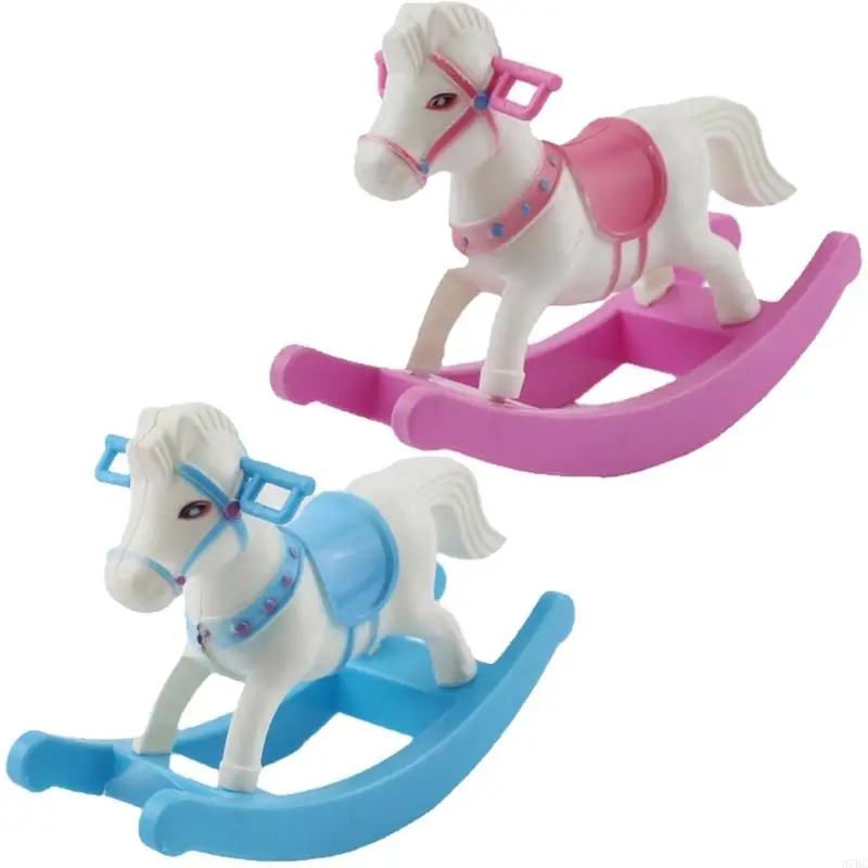 97BC Rocking Horse Mini Intellectual Development Models Pretend for Play House Safety Plastic Holiday Gifts for Boy Chil