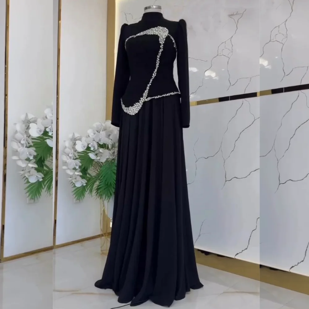 

Customized Jersey Pleat Rhinestone High Collar Long Dresses Bespoke Occasion Classic Women Luxury Evening Elegant Party Wedding
