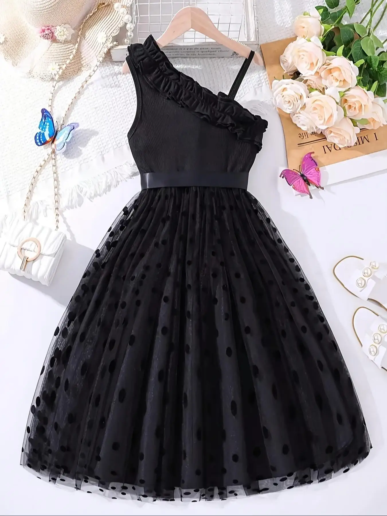 Sommer Mädchen Rüschen-Dekoration Cami Tutu Kleid Prinzessin Mesh Kinderkleid Freizeit Süßer Stil – Detail 23