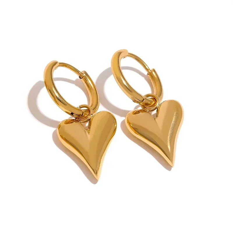 Stainless Steel Chic Heart Huggie Hoop Earrings Charm Gold Color Tarnish Free Trendy Fashion Jewelry for Women Bijoux