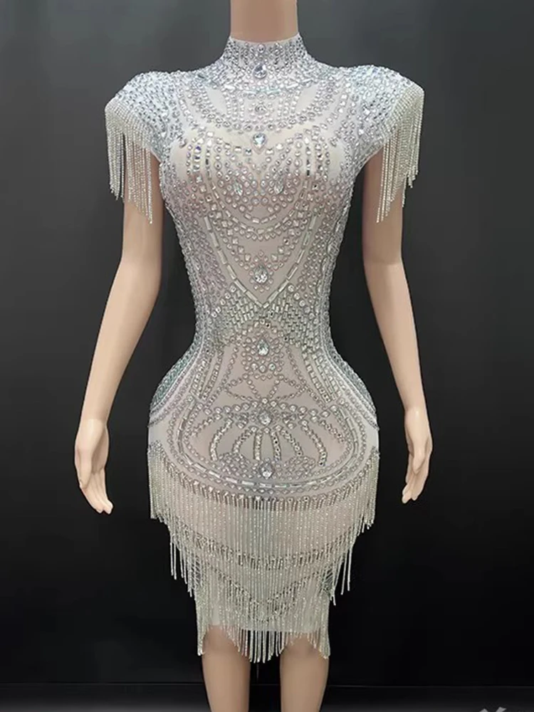 

High Quality Rhinestone Tassel Elastic Wrap Hip Skirt 2025 New Fashion Custom Women'S Clothing