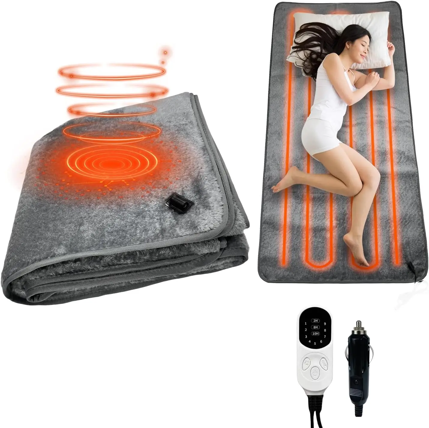 

Автомобильное электрическое нагревательное одеяло 12 В, 48 Вт, 9 режимов нагрева, таймер, портативное, моющееся (63x31,4 дюйма)