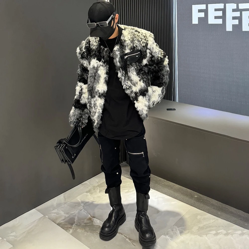 

Новая зимняя мужская куртка с длинными рукавами в стиле колор-блок и тай-дай, американский ретро-стиль, модная, трендовая, уличная, свободная, повседневная, нишевая мужская верхняя одежда