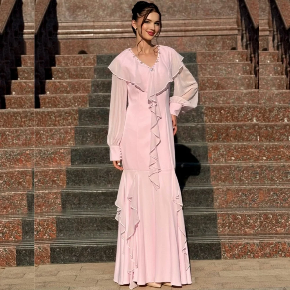 

Индивидуальные модные элегантные джерси с блестками и складками, длинные платья с v-образным вырезом, классические платья на заказ