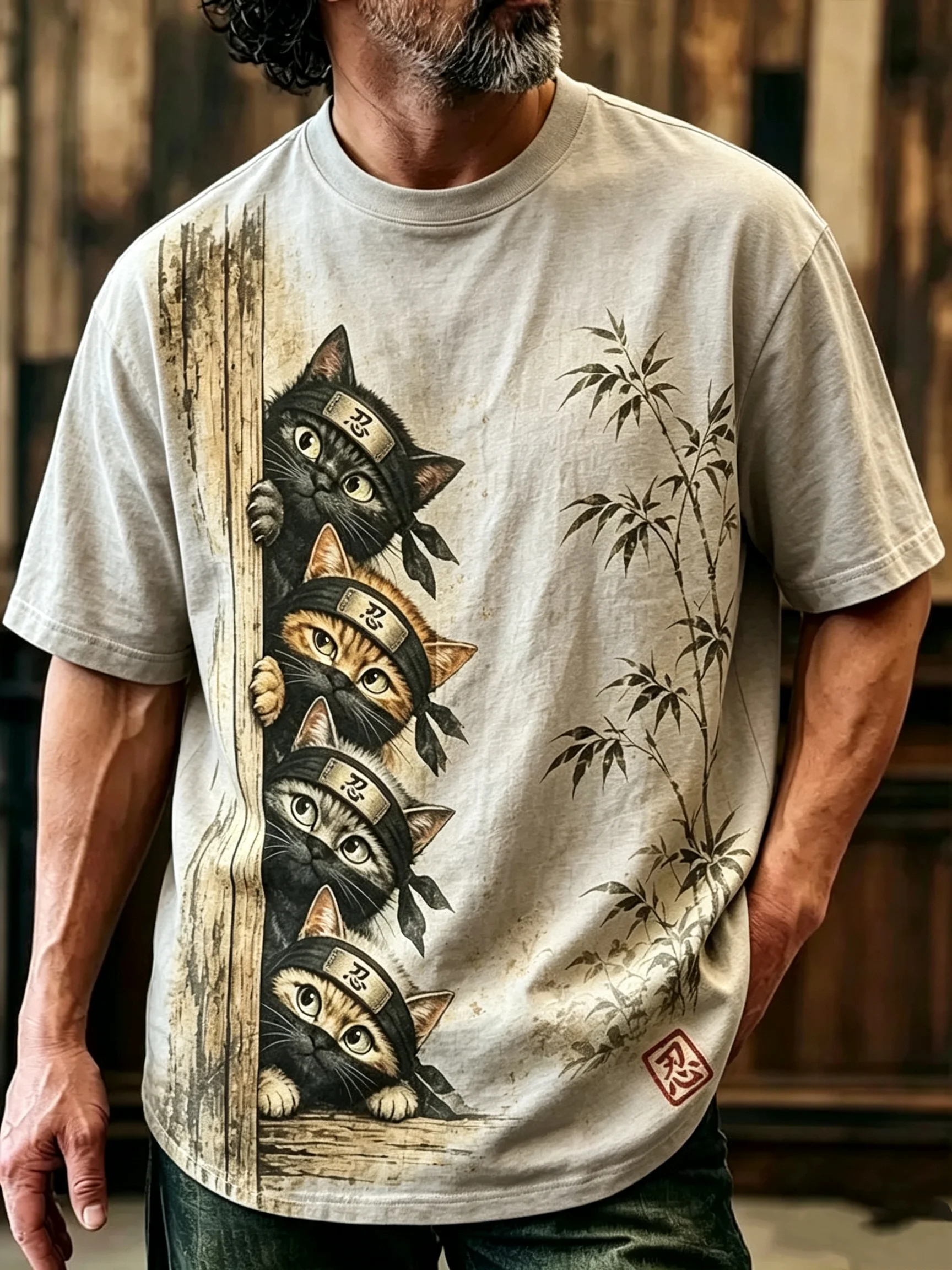 Funny Men's Ninja Cat Pattern Short Sleeve T-shirt New Fashion Cool Daily T Shirt Casual Men Women Crew Neck Top Summer Clothing