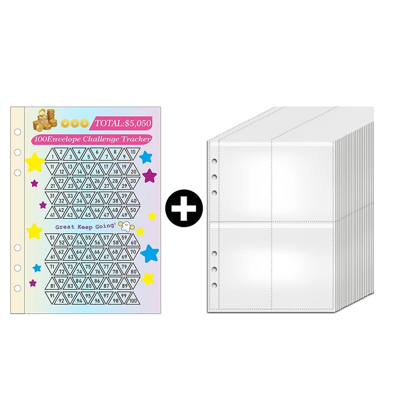 25 PCS Envelope Challenge Binder 1-100 Day Challenge Savings Loose Leaf Notebook Refill Replacement Sticker