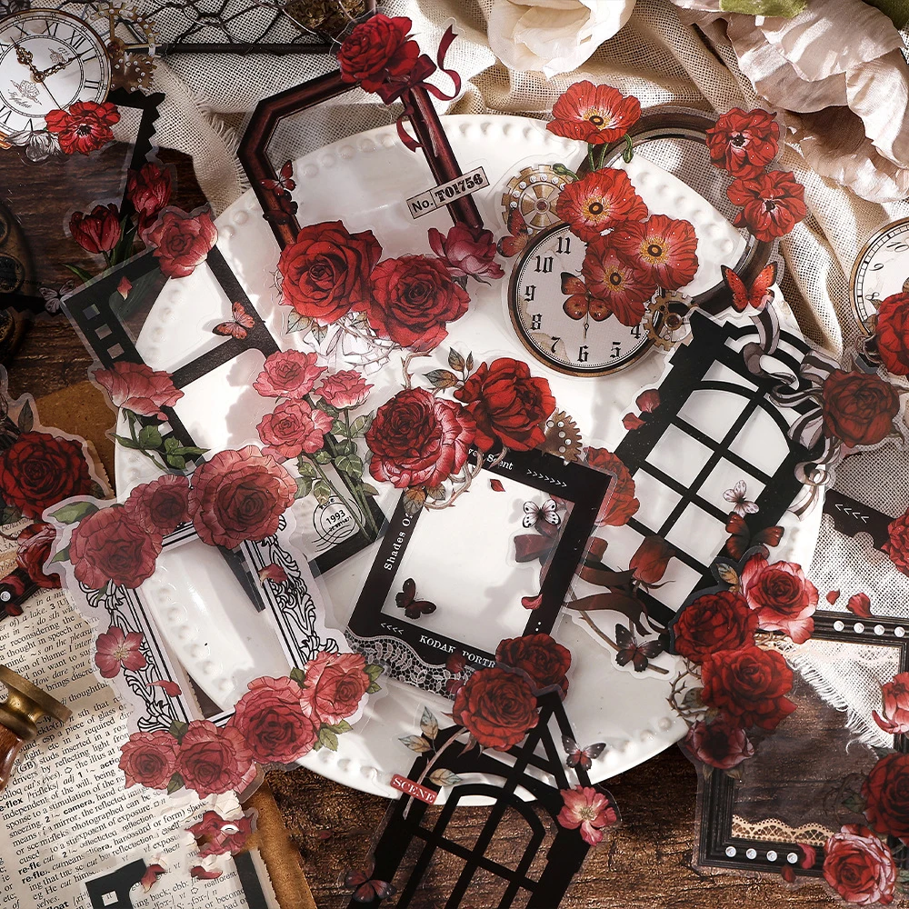 20 Sheets Small Window Flower Shadow Series Vintage Border PET Sticker Creative DIY Journal Material Collage Stationery