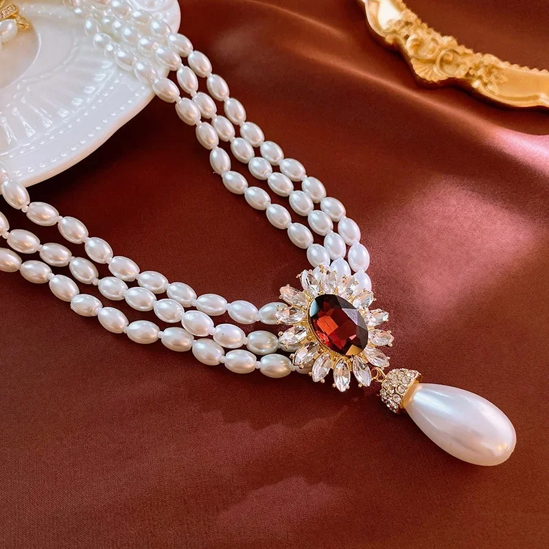 진주 목걸이 웨딩 신부 쥬얼리 꽃 상감 라인스톤 드롭 크리스탈 초커 귀걸이 목걸이 여성용
