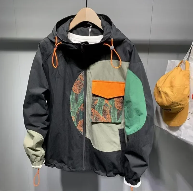 

Mens New Trendyol Pocket Patchwork Hoodie Jackets Men Hip Hop Y2K Hooded Bombers Jacket Fashion Techwear Streetwear Coat Clothes