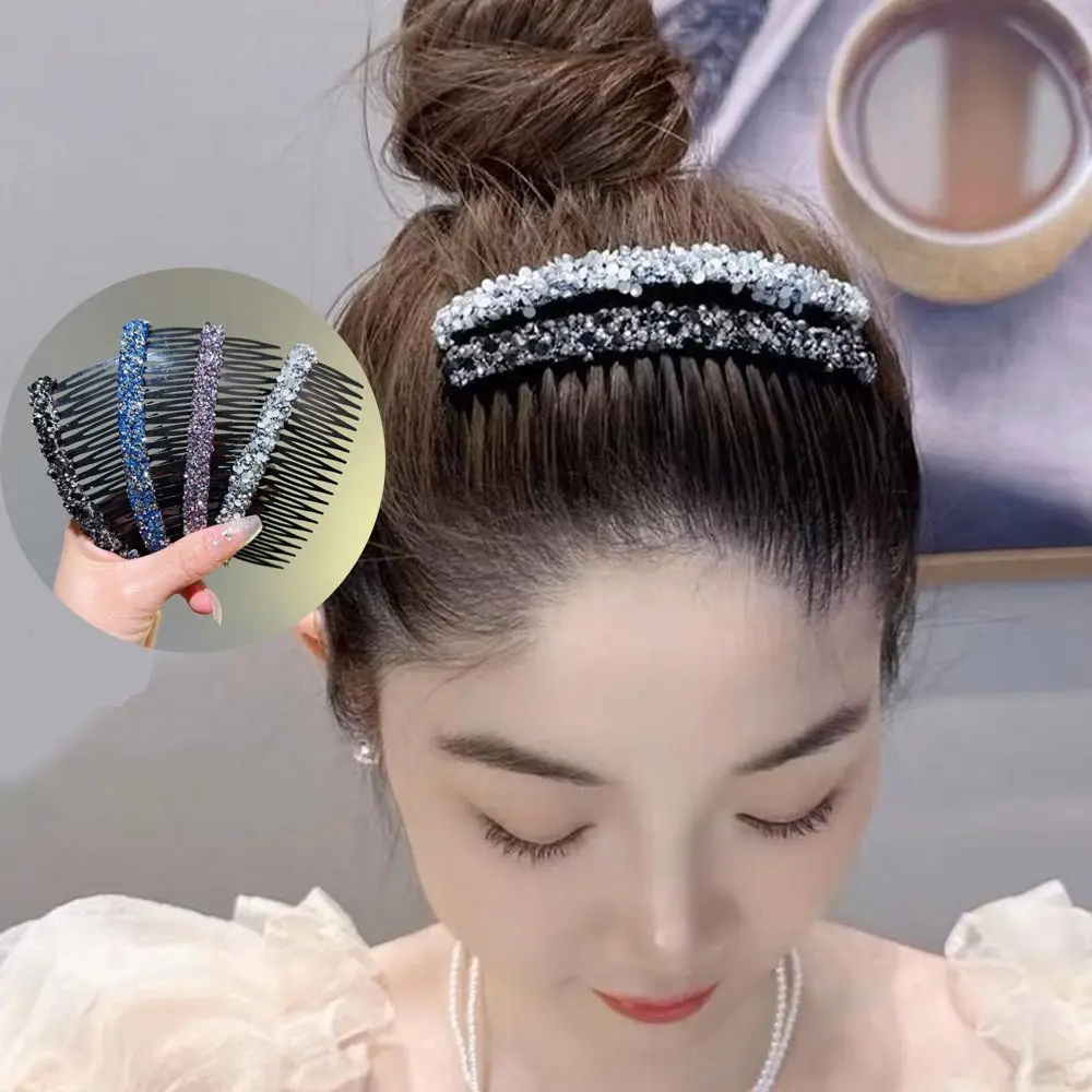 2023 Stylish All-match Invisible Teeth Hairband Brilliant Rhinestone Comb Hair Clip Cute Girls Broken Hair Artifact