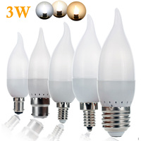 3W LED Flame Bulb E12 E14 B22 E26 E27 B15 220V Candle Lamps 3000K 4500K 6500K White For Bedroom Living Room 360° Lighting