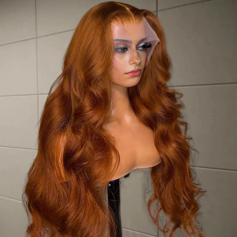 

Soft26Inch180%Density Long Orange Brown Body Wave Preplucked Glueless Lace Front Wig For Women With Babyhair Daily Cosplay