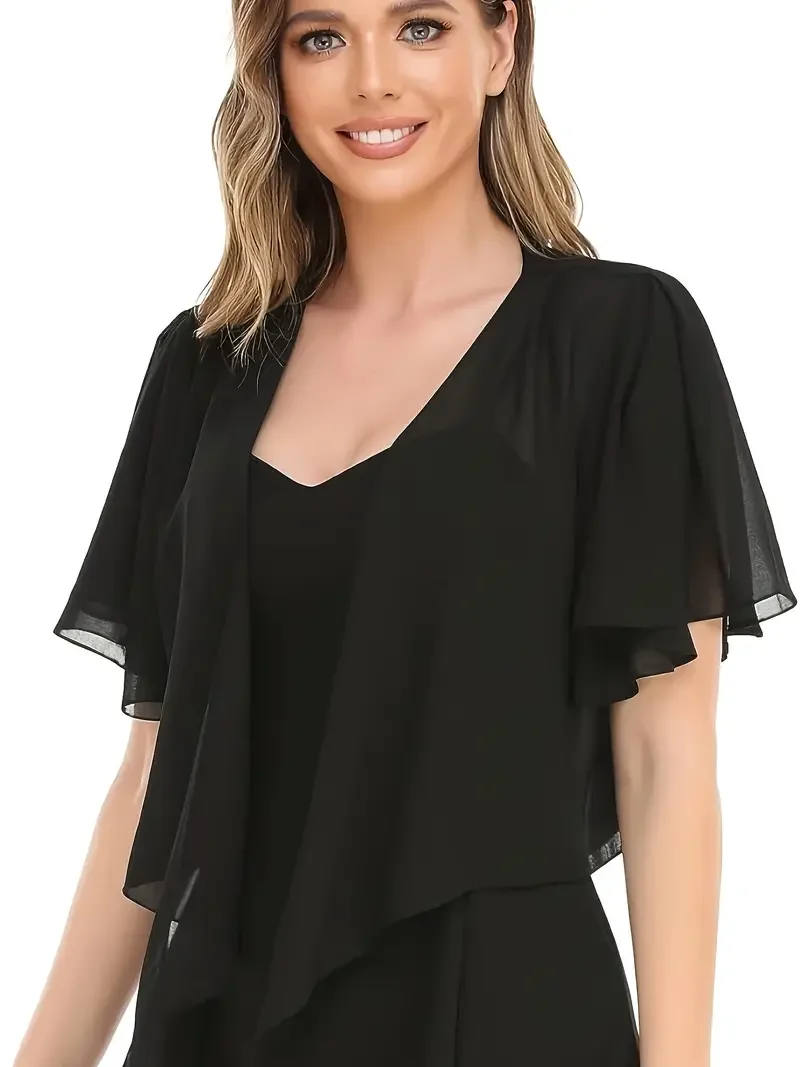 Summer 2025 women's short top soft chiffon with a front opening transparent short-sleeved short cardigan