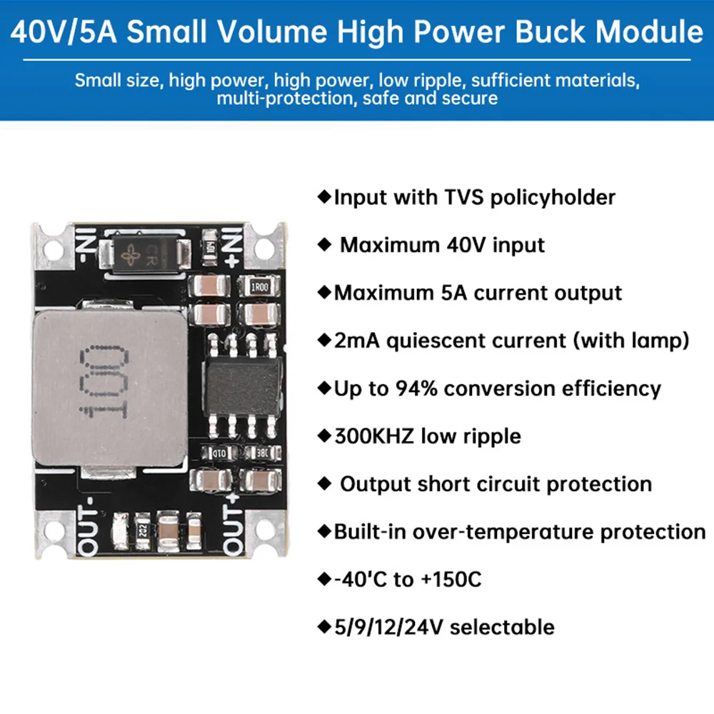 Adjustable Step Down Converter Board DC-DC 6V-40V to 3.3V 5V 12V 5A Mini Buck Power Module Voltage Regulator PCB Board