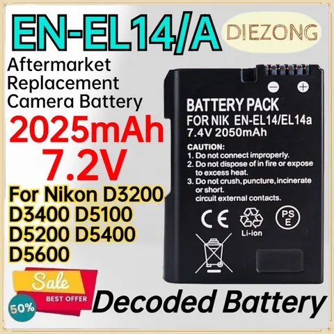EN-EL14/A 2025mAh 7.2V Decoded Battery for Nikon D3200 D3400 D5100 D5200 D5400 D5600 Aftermarket Replacement Camera Battery