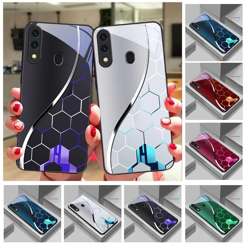 Purple honeycomb pattern For Samsung Galaxy A50 A52 A52s A53 A54 A55 A56 A51 A80 A70 A71 A35 A34 A30 A26 A25 22 Glass Phone Case