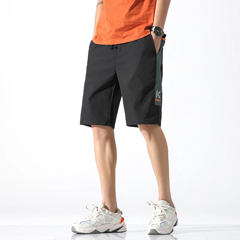 Men\'s Clothing Contrast Color Letter Pockets High Waisted Casual Elastic Summer Sweatpants Straight Boyfriend Vintage Shorts