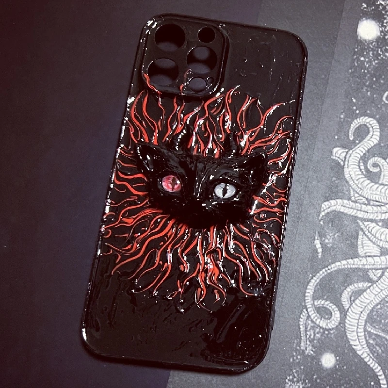 4140 Original 3D Handmade Mobile Phone Case Dark Cthulhu Style Grim Reaper Cat Horror Gothic Art Mobile Phone Case Custom Gift