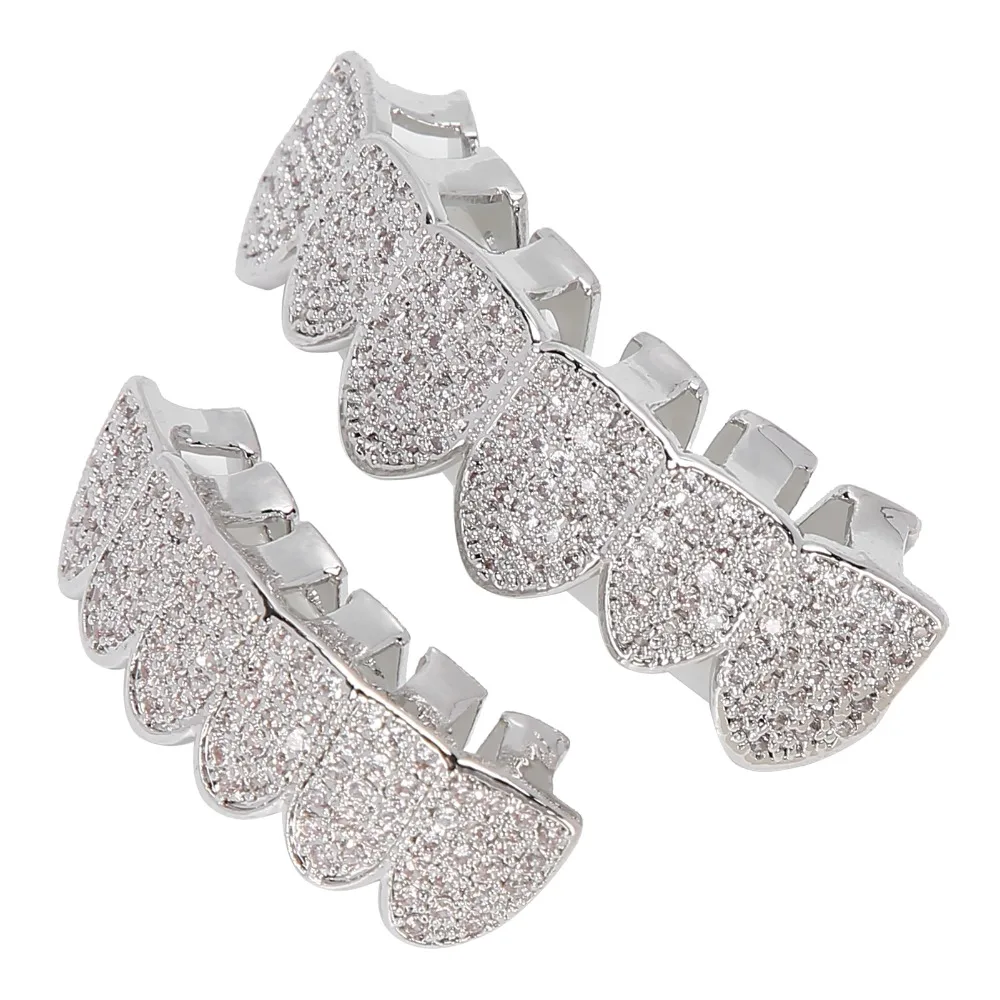 Fashion Cold Bling Teeth Decoration Gold Silver Teeth Brace Set Unisex Top Bottom Mouth Hip Hop Teeth Set For Halloween Party
