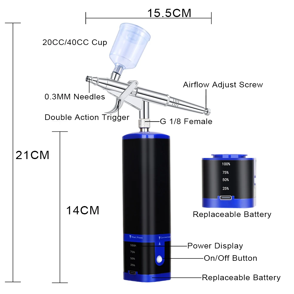 Portable Handheld Cordless Airbrush Kit with Compressor Gun Set Rechargeable Air Brush Art Nail Model Painting Tattoo Tool