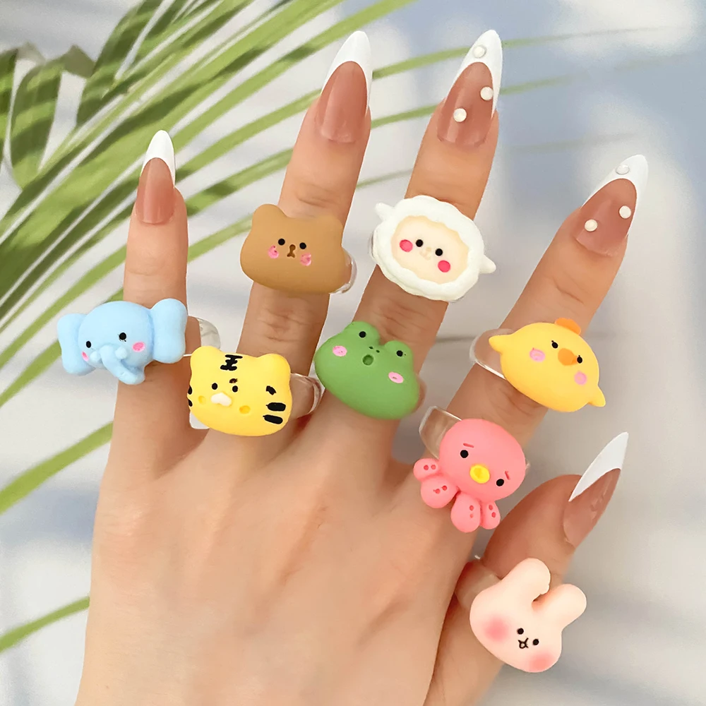 

Cute Cartoon Zoo Meeting Rings Resin Acrylic Rings For Women Girls Child Colorful Animals Personality Rings 2022 Travel Jewelr